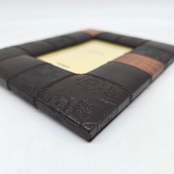 Pier 1 Imports Brown & Tan Patchwork Faux Leather Picture Frame 4"x6" - Picture 10 of 11